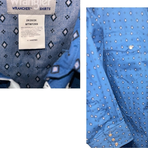 Wrangler (Wrancher) Blue Casual Button Down Shirt - Picture 2 of 2